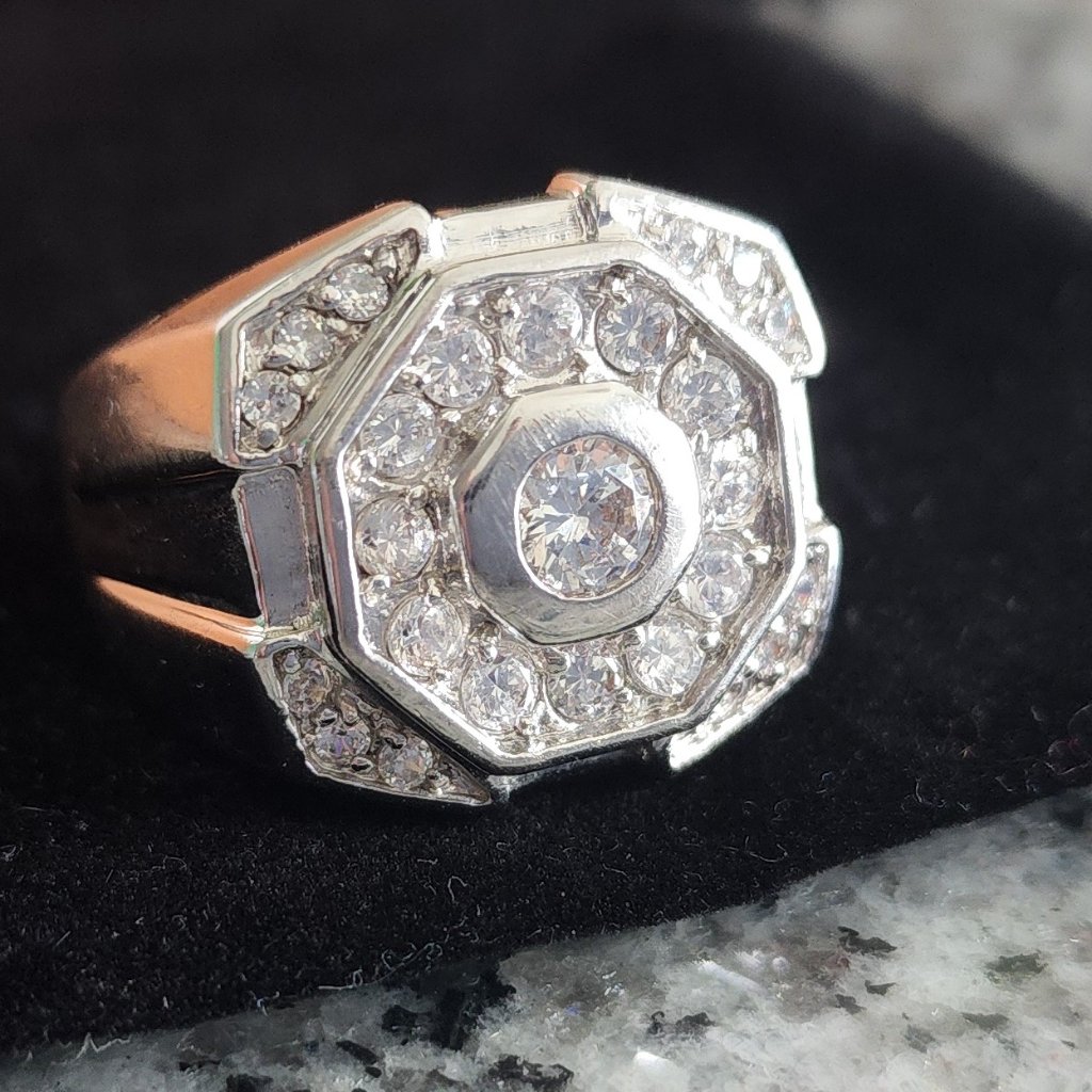 Men's Rhodium Ring W/ High Quality Cz Stones-Pinky Ring-Unisex Ring- Size 12
